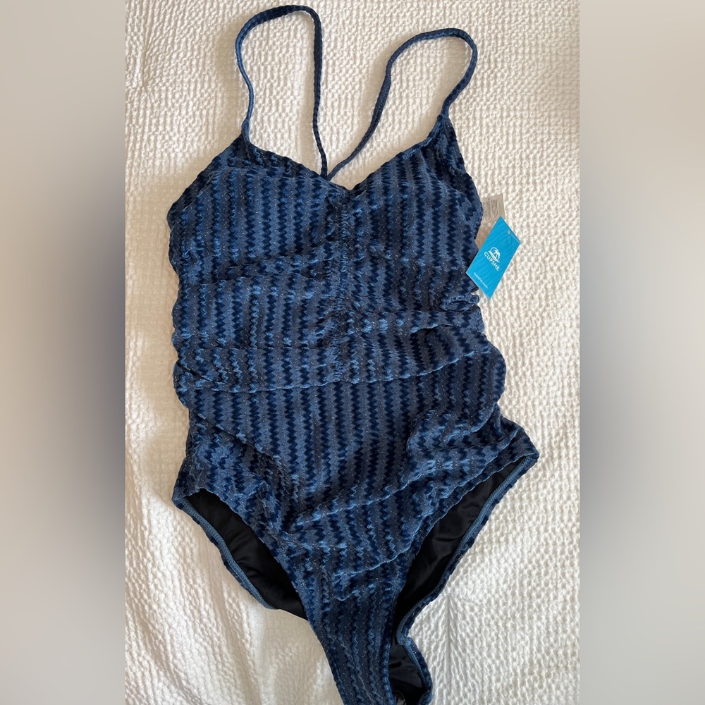 Cupshe NWT blue velour rouched swimsuit size M